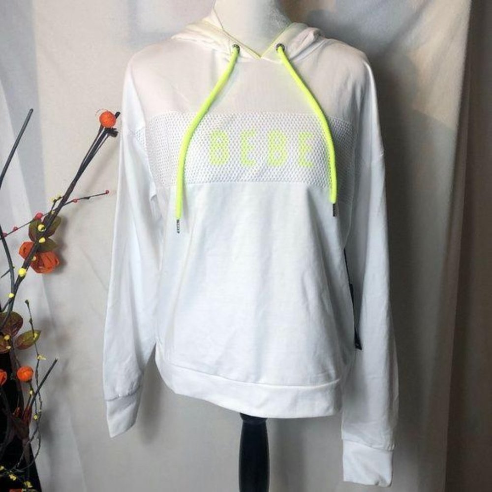 Bebe Sport Pullover Hoodie Sweater White Yellow L - Picture 2 of 8